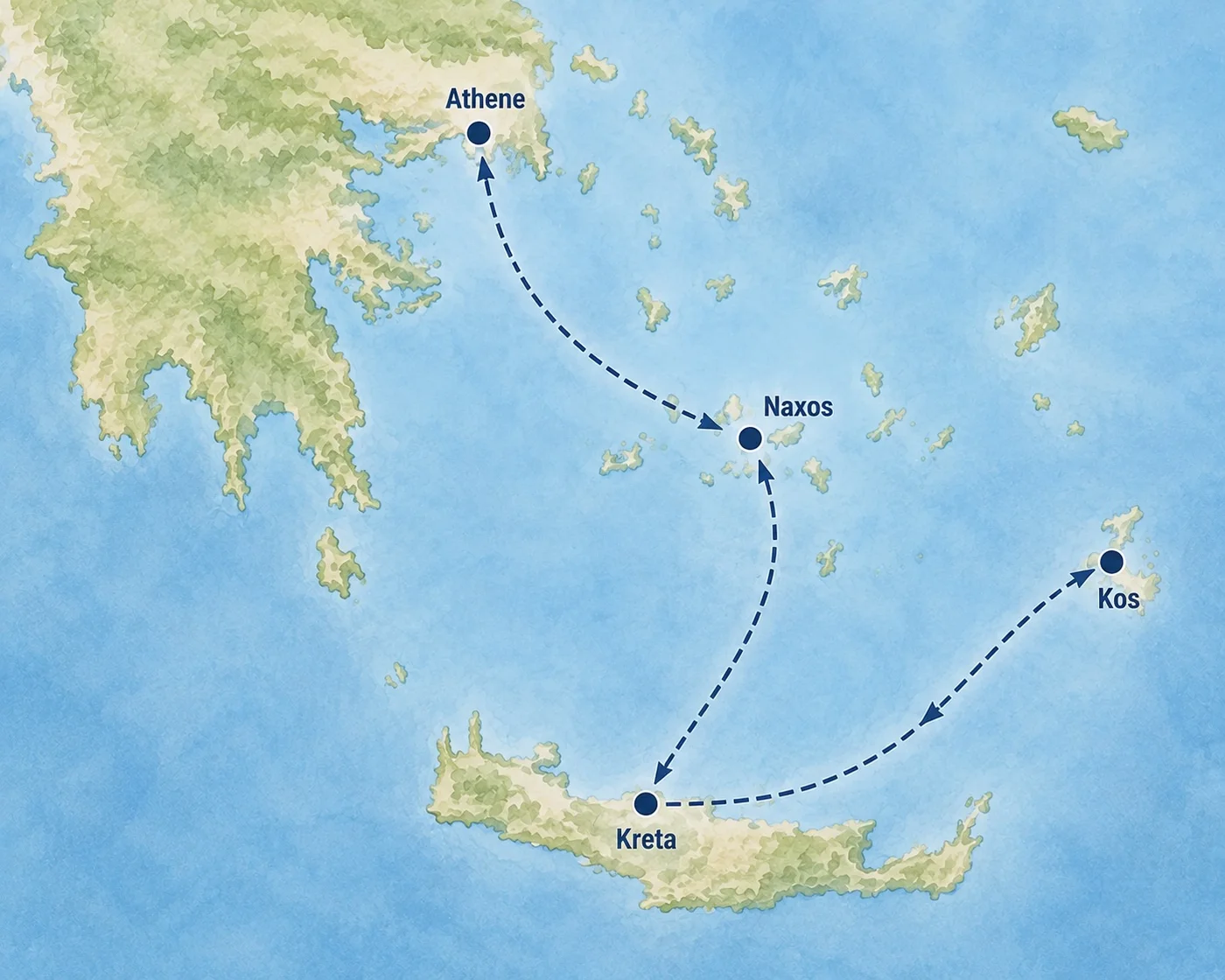 Voorbeeldroute winterzeilen van Kos via Kreta en Naxos naar Athene